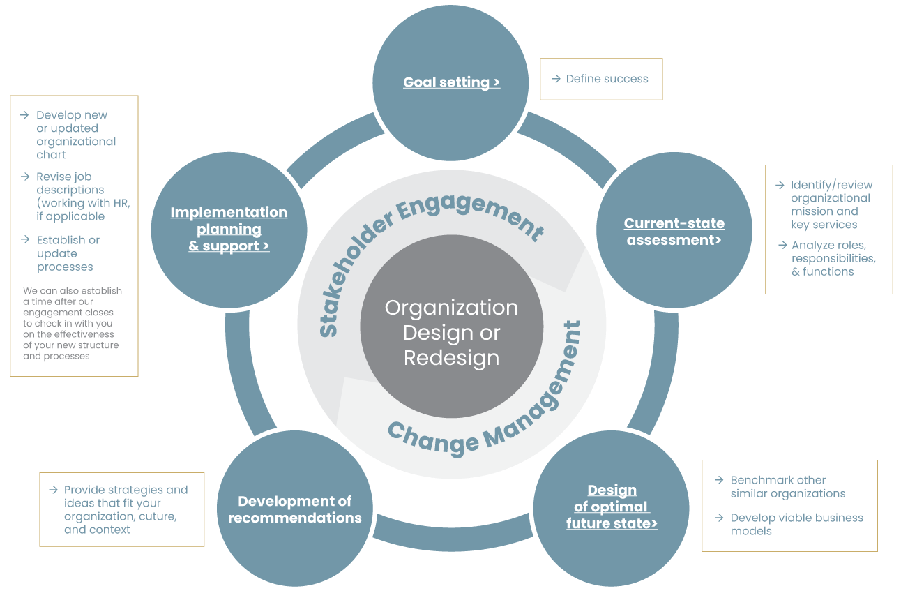 graphic showing the process of Organization Design & Redesign