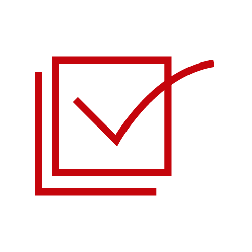 Red checkmark inside a box.